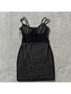 Blashe Women’s size S Black Rhinestone Mesh Bodycon Dress Underwire Adjustable